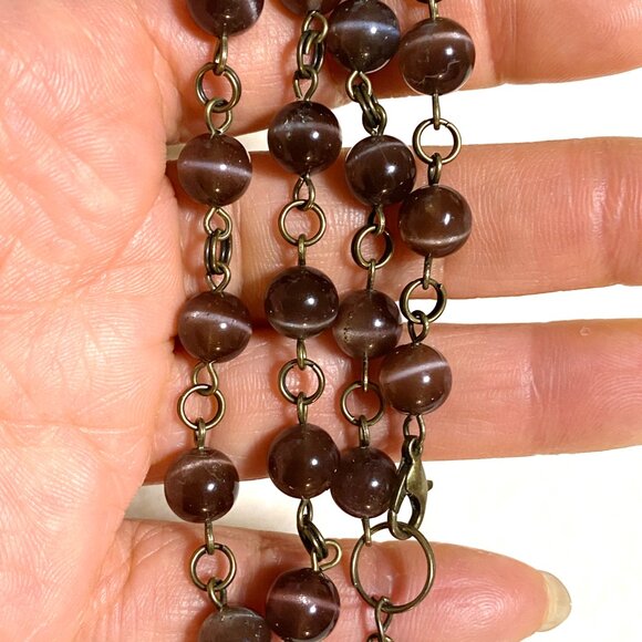 Purple Cat's Eye Bronze Link Adjustable Choker necklace - Picture 10 of 10